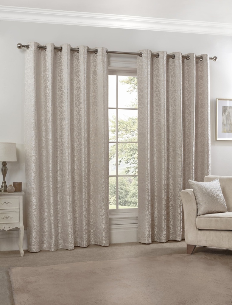 Harrow - Lined Eyelet Jacquard Curtains in Cream