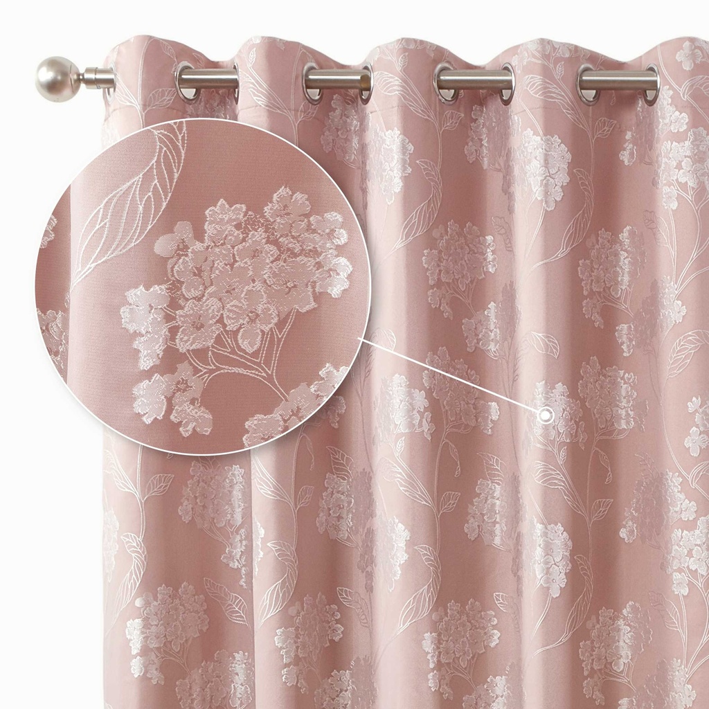 [BLOS9072BLS] English Garden - Lined Eyelet Jacquard Curtains in Blush Pink (Width 90 x Drop 72" (228 x 183cm))
