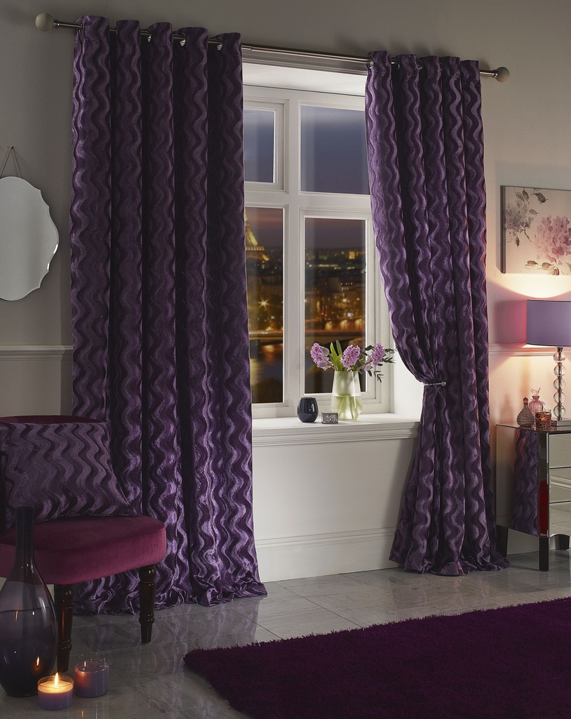 [EKATI6654HEAR] Ophelia Collection - Rippled Velvet Lined Eyelet Curtains in Heather (W 66 x Drop 54" (168 x 137cm))