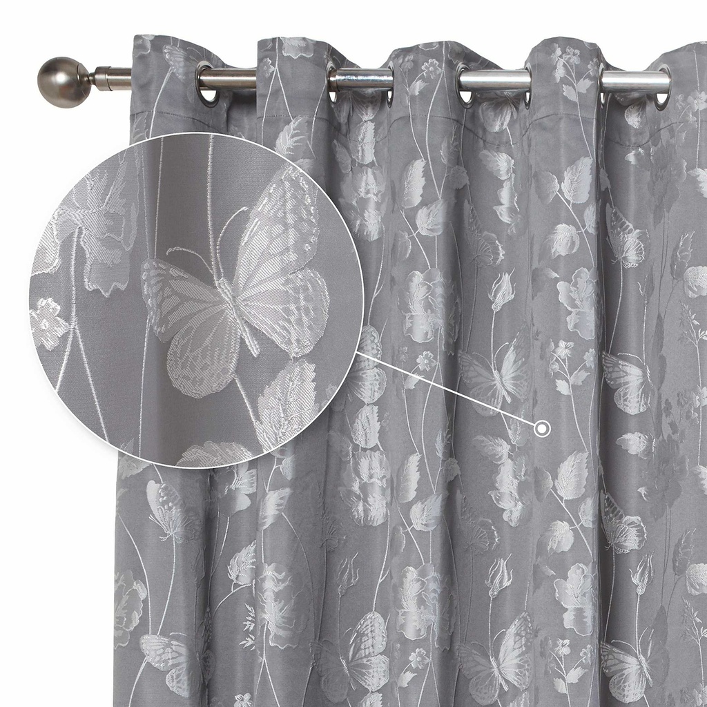 [BMW9072SIL] Meadows Collection - Lined Eyelet Jacquard Curtains in Silver (Width 90 x Drop 72" (228 x 183cm))