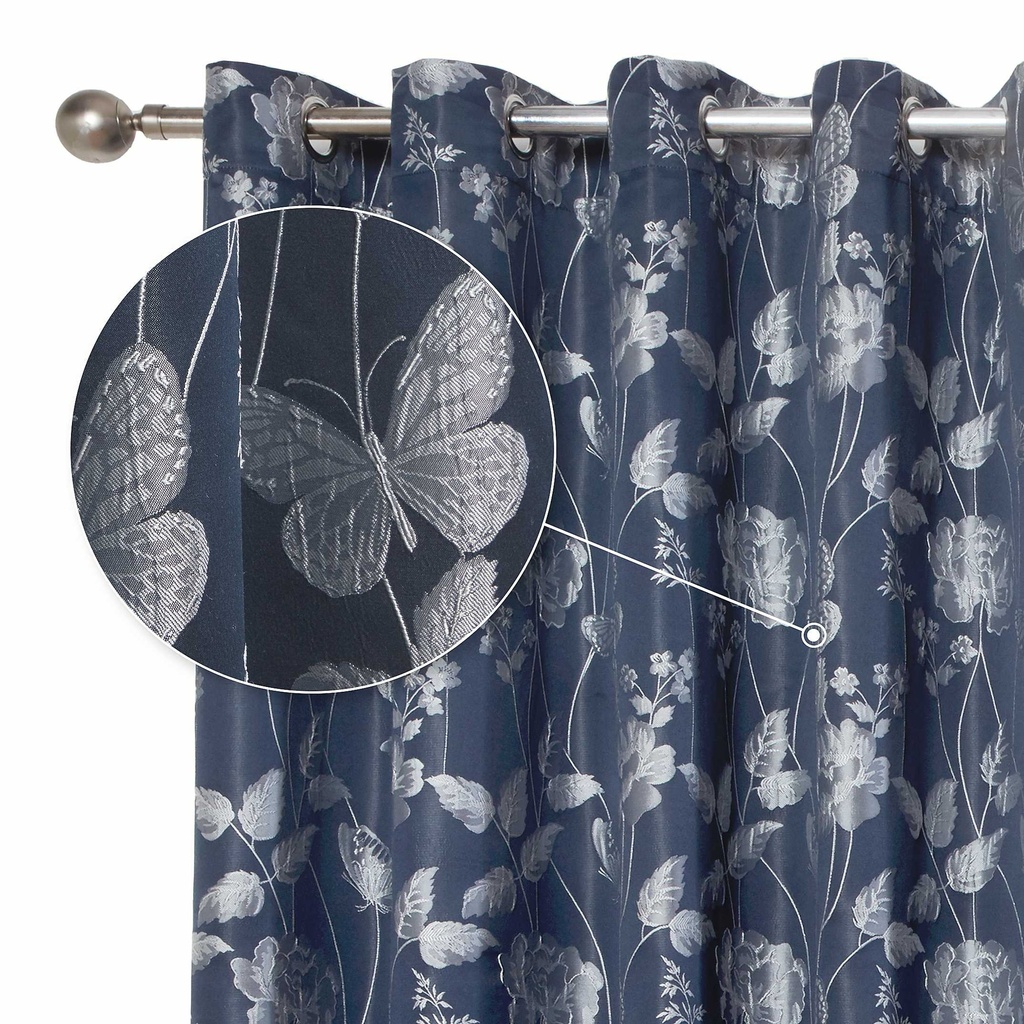 [BMW9072NVY] Meadows Collection - Lined Eyelet Jacquard Curtains in Navy (Width 90 x Drop 72" (228 x 183cm))