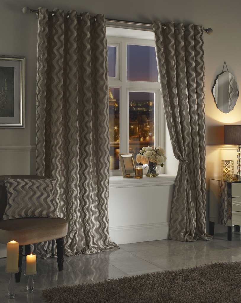 [EKATI4654TAU] Ophelia Collection - Rippled Velvet Lined Eyelet Curtains in Taupe (W 46 x Drop 54" (116 x 137cm))