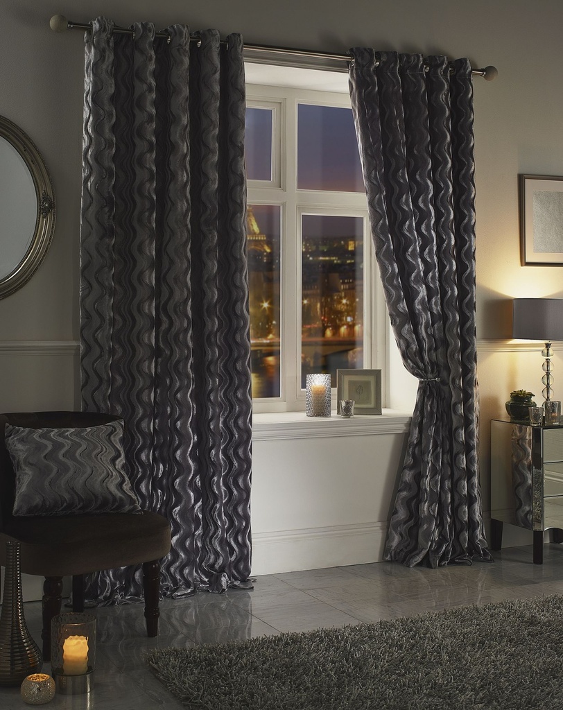 [EKATI6654SIL] Ophelia Collection - Rippled Velvet Lined Eyelet Curtains in Silver (W 66 x Drop 54" (168 x 137cm))