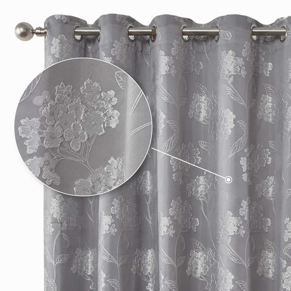 [BLOS9072SIL] English Garden - Lined Eyelet Jacquard Curtains in Silver (Width 90 x Drop 72" (228 x 183cm))
