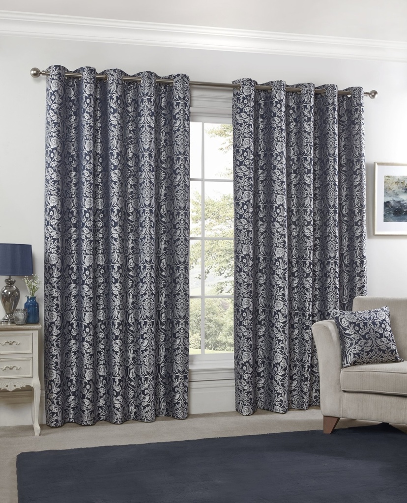 [EDN9072NVY] Harrow - Lined Eyelet Jacquard Curtains in Navy (Width 90 x Drop 72" (228 x 183cm))