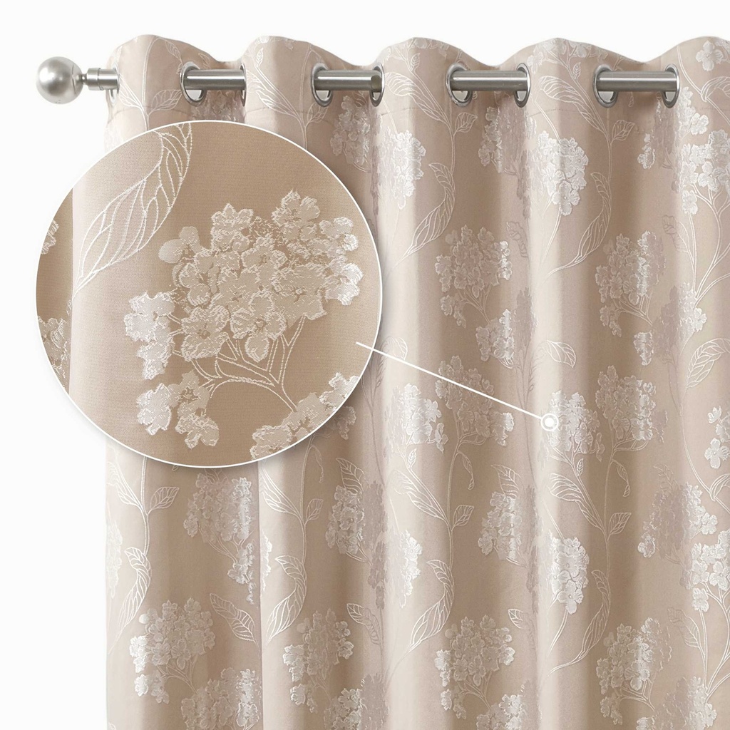 English Garden - Lined Eyelet Jacquard Curtains in Cream