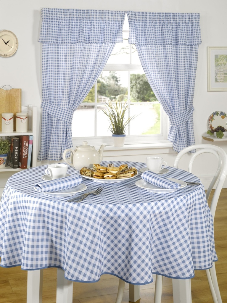 [MOL4654BLU] Gingham Collection - Gingham Pencil Pleat Curtains With Pelmet Header in Blue (Width 46 x Drop 54" (116 x 137cm))