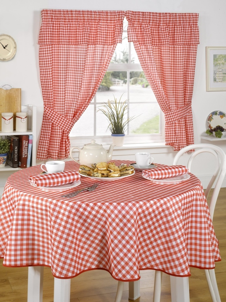 [MOL4654RED] Gingham Collection - Gingham Pencil Pleat Curtains With Pelmet Header in Red (Width 46 x Drop 54" (116 x 137cm))
