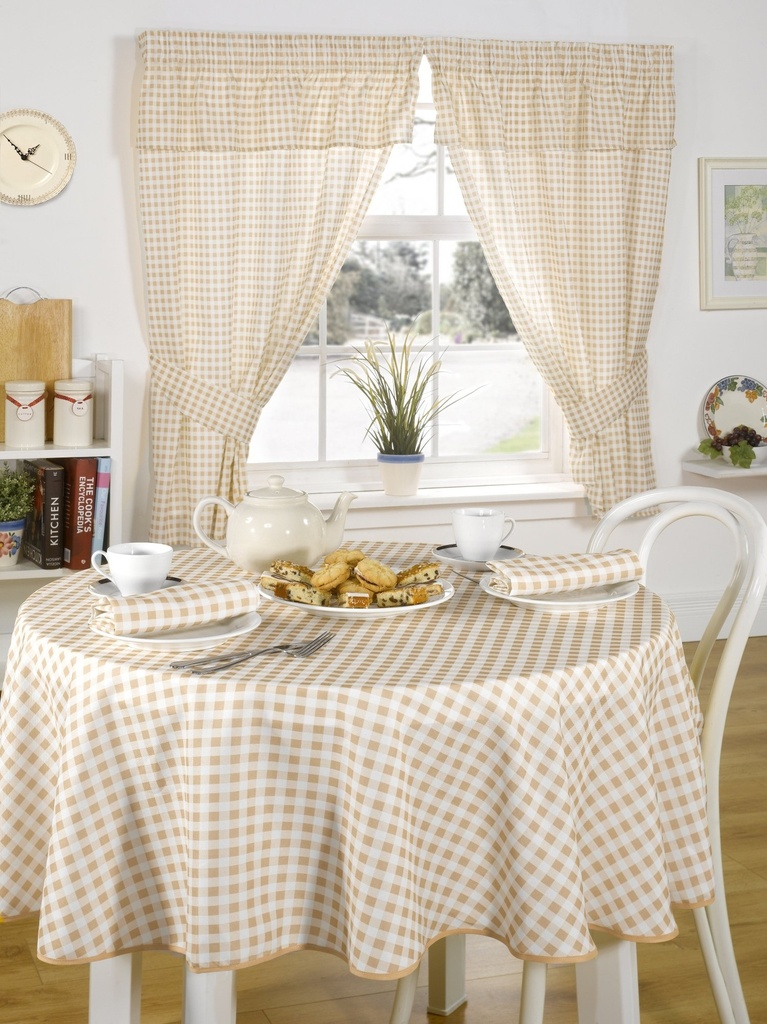 [MOL4654BGE] Gingham Collection - Gingham Pencil Pleat Curtains With Pelmet Header in Beige (Width 46 x Drop 54" (116 x 137cm))