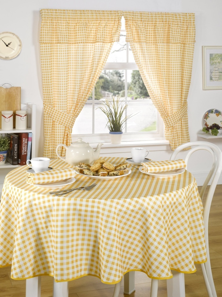 [MOL4654LMN] Gingham Collection - Gingham Pencil Pleat Curtains With Pelmet Header in Lemon (Width 46 x Drop 54" (116 x 137cm))