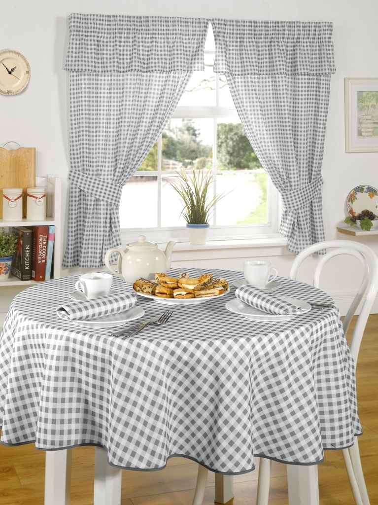 [MOL4654CHA] Gingham Collection - Gingham Pencil Pleat Curtains With Pelmet Header in Charcoal (Width 46 x Drop 54" (116 x 137cm))