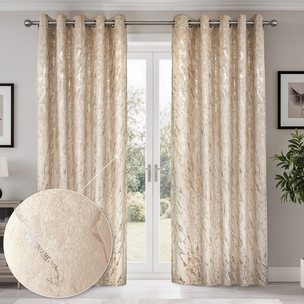 Azalea Collection - Velvet Blackout Eyelet Curtains in Natural
