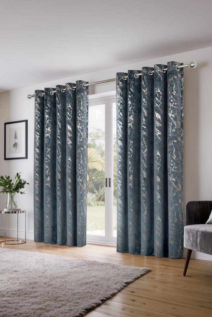 [MAB4654SIL] Azalea Collection - Velvet Blackout Eyelet Curtains in Silver (W 46 x Drop 54" (116 x 137cm))