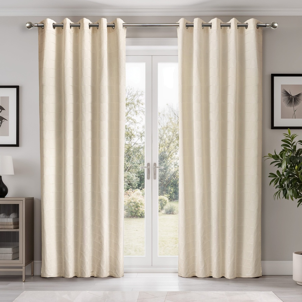 [ARI4654NAT] Siena Curtain Collection - Light Filtering Unlined Eyelet Jacquard, Natural (Width 46 x Drop 54" (116 x 137cm))