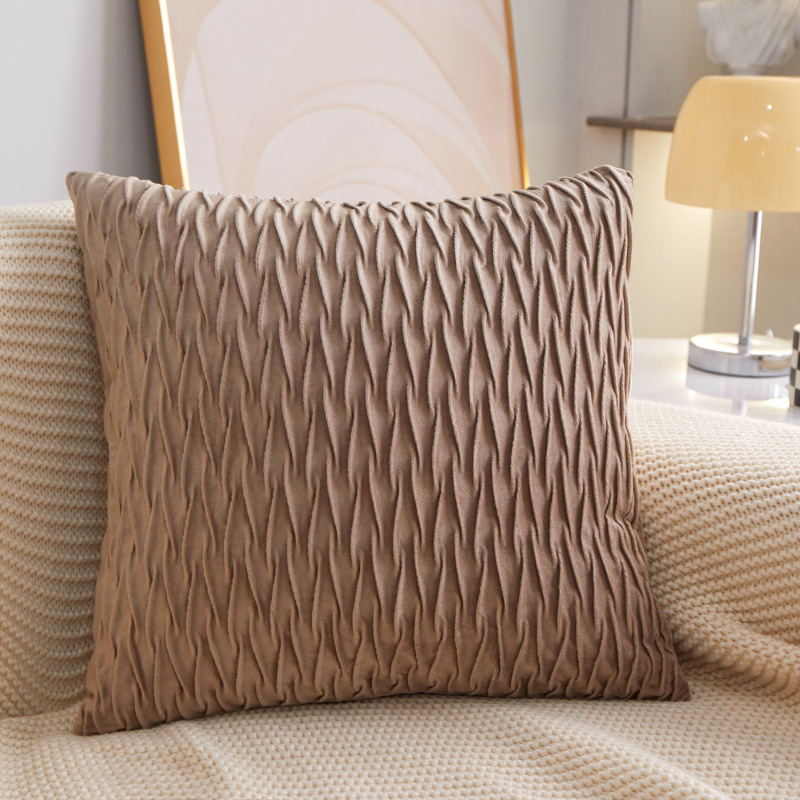 [EVFV967K982] Pleated Stripe Velvet Cushion - 45 × 45 cm (45x45cm Pillow Cover;Colour:Khaki)