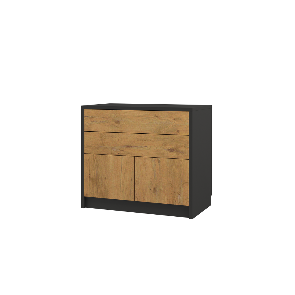 [GS-K-2D2S-BL] Genius Chest of Drawers with 2 Doors and 2 Drawers - Black and Lancelot Oak