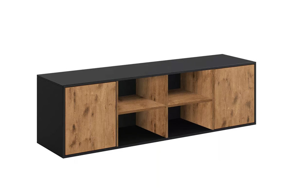 [HFP-PF-OVH-49887622955350] Extension for a Horizontal Basic Unit Murphy Bed with Open Shelves - Black and Lancelot Oak