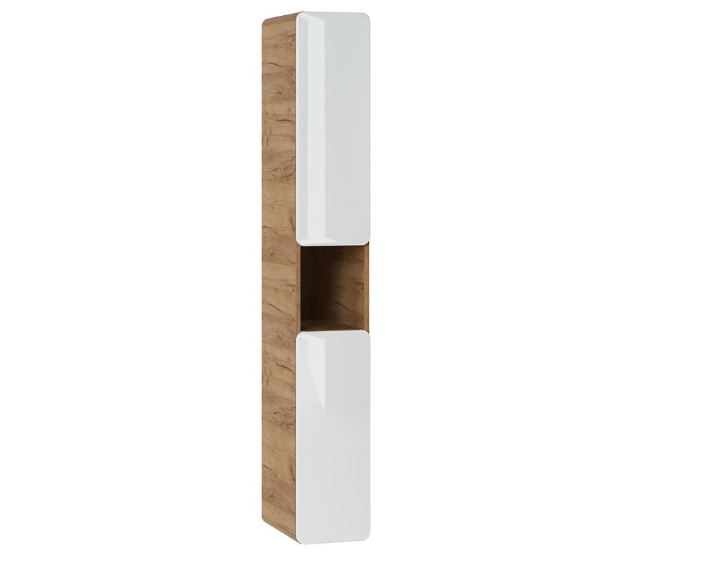 [HFP-PF-54784849379670] Aruba White 805 FSC – Tall Cabinet 2 Doors with Open Niche, White Gloss / Craft Oak, 25x170x39 cm