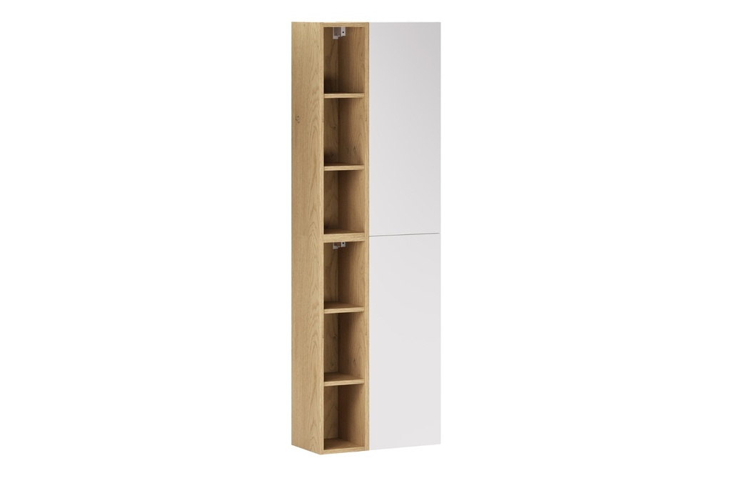 [HFP-PF-54701959840086] 2× Aster White Wall-Hung Cabinet 1 Door + 2× Cremona UN Open Shelf – White Matt / Oak, Vertical Set