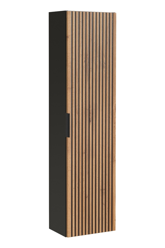 [HFP-PF-54931599163734] Xilo Tall Cabinet – Black / Wotan Oak, 35 cm