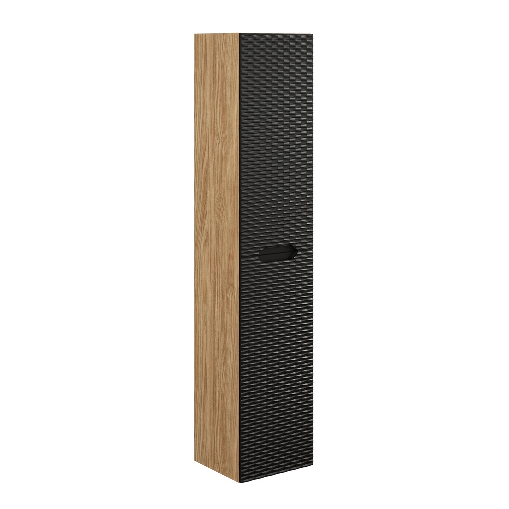 [HFP-PF-54922767040854] Ocean Tall Cabinet 2-Door – Black Matt / Oiled Oak, 35 cm