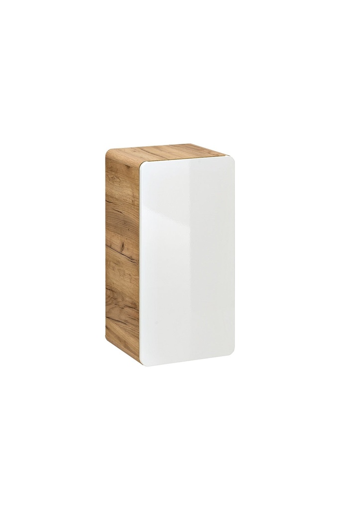 [HFP-PF-54785417871702] Aruba White 810 FSC – Side Cabinet 1 Door, White Gloss / Craft Oak, 35x68x32 cm