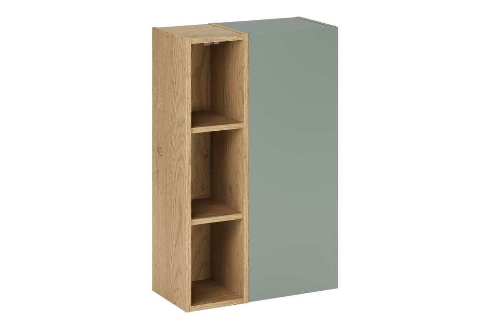 [HFP-PF-54768544022870] Aster Green Wall-Hung Cabinet 1 Door + Cremona UN Open Shelf – Aloes Matt / Oak, 50 cm Set