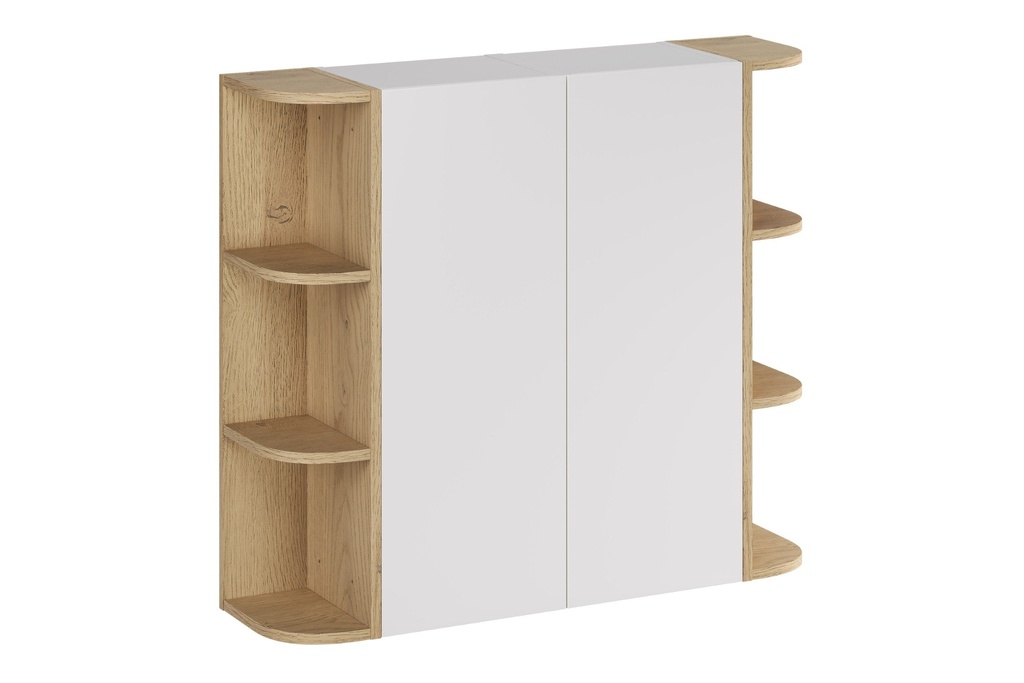 [HFP-PF-54700414239062] 2× Aster White Wall-Hung Cabinet 1 Door + 2× Cremona UN Corner Shelf – White Matt / Oak, 90 cm Set
