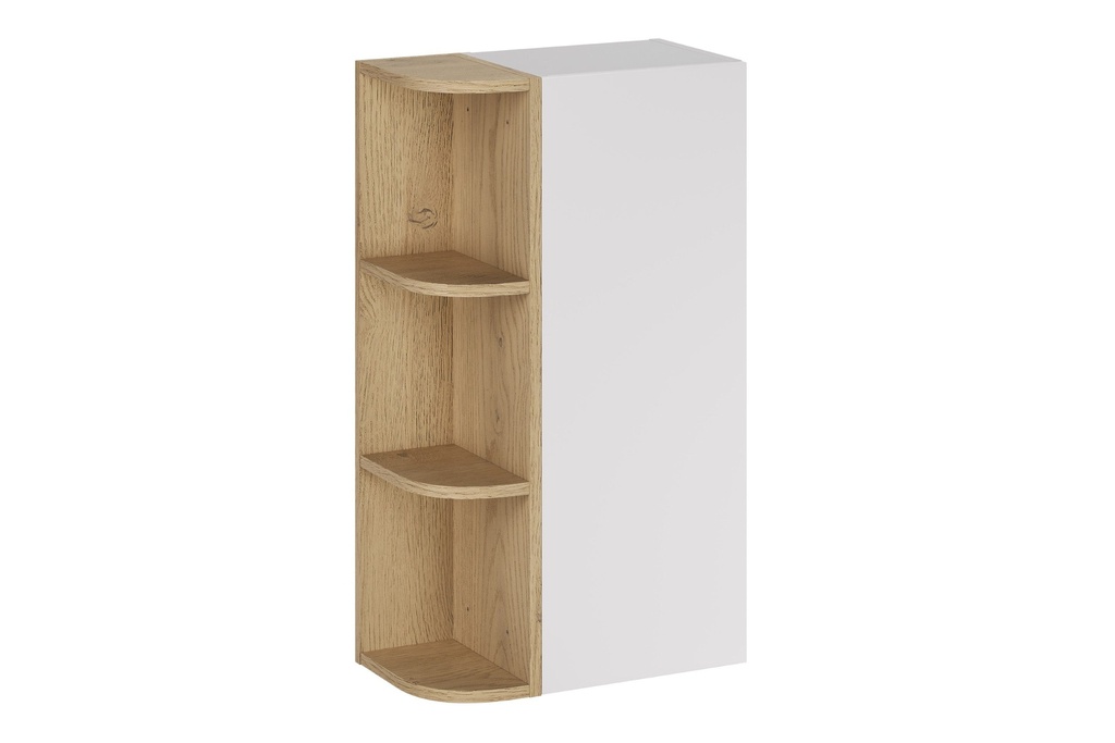 [HFP-PF-54699876712790] Aster White Wall-Hung Cabinet 1 Door + Cremona UN Corner Shelf – White Matt / Oak, 45 cm Set