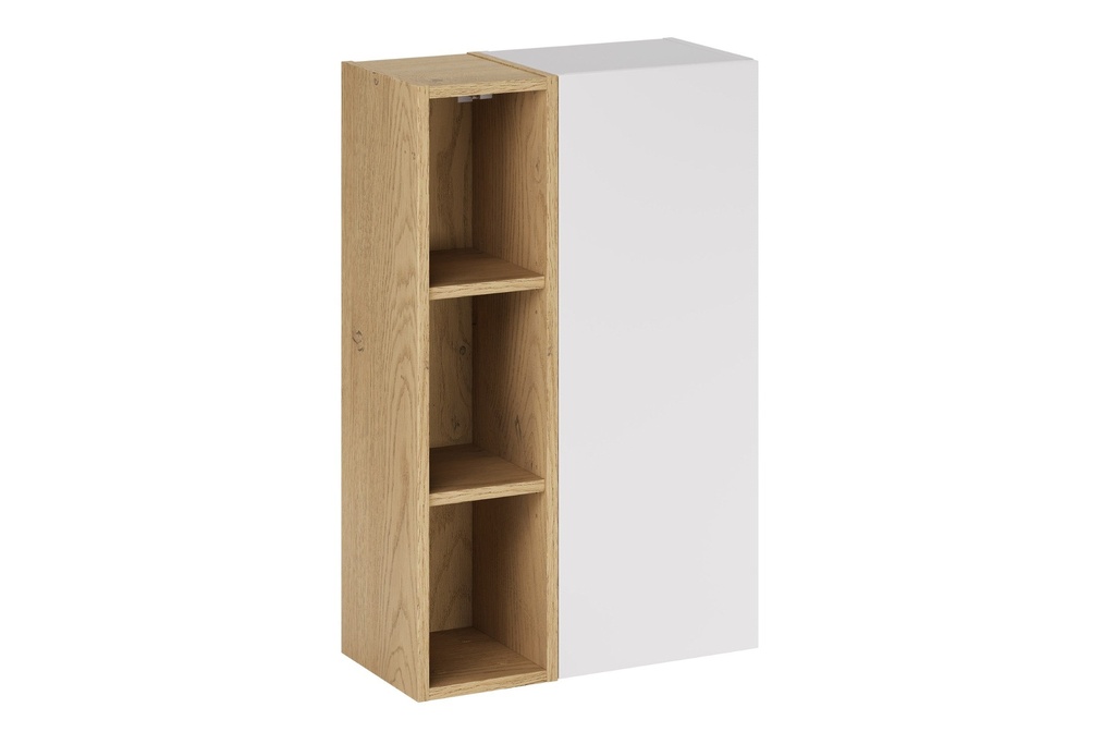 [HFP-PF-54699494637910] Aster White Wall-Hung Cabinet 1 Door + Cremona UN Open Shelf – White Matt / Oak, 50 cm Set