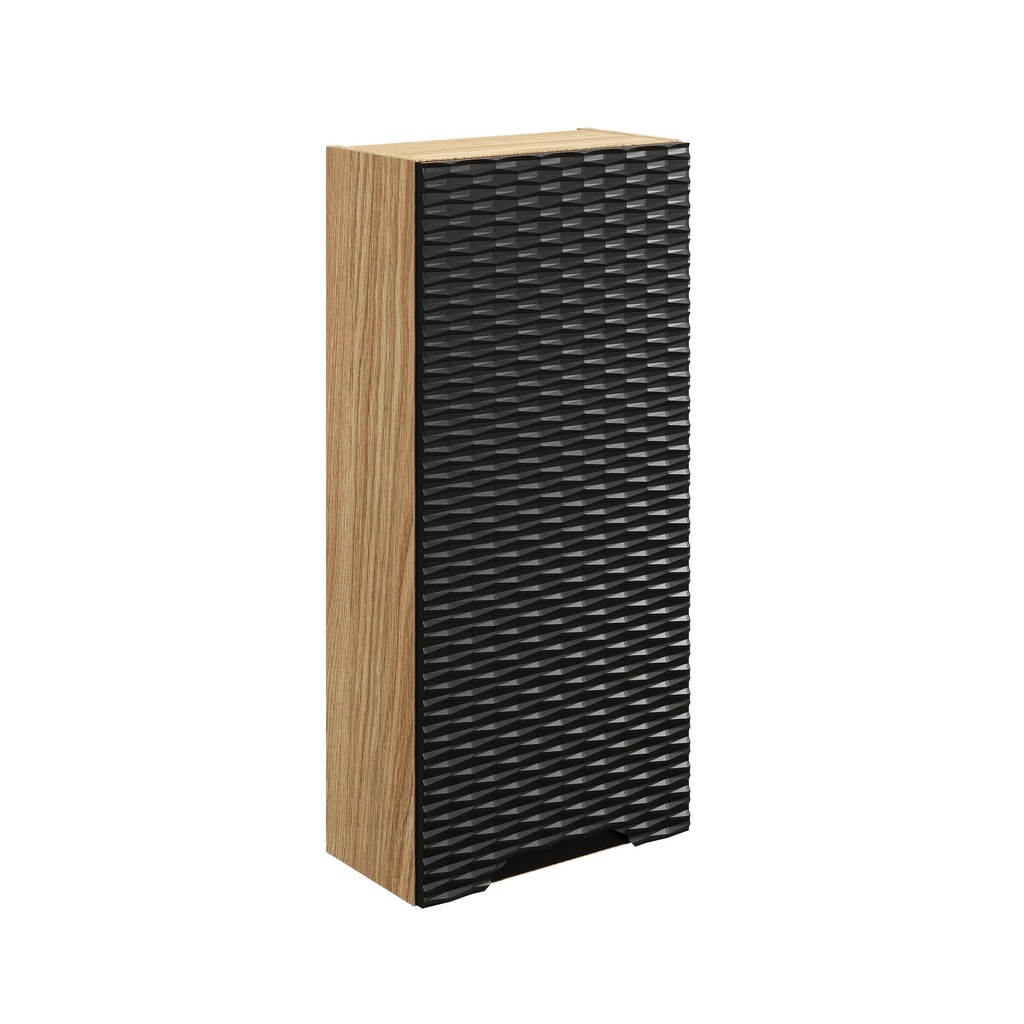 [HFP-PF-54922770252118] Ocean Wall Cabinet 1-Door – Black Matt / Oiled Oak, 35 cm
