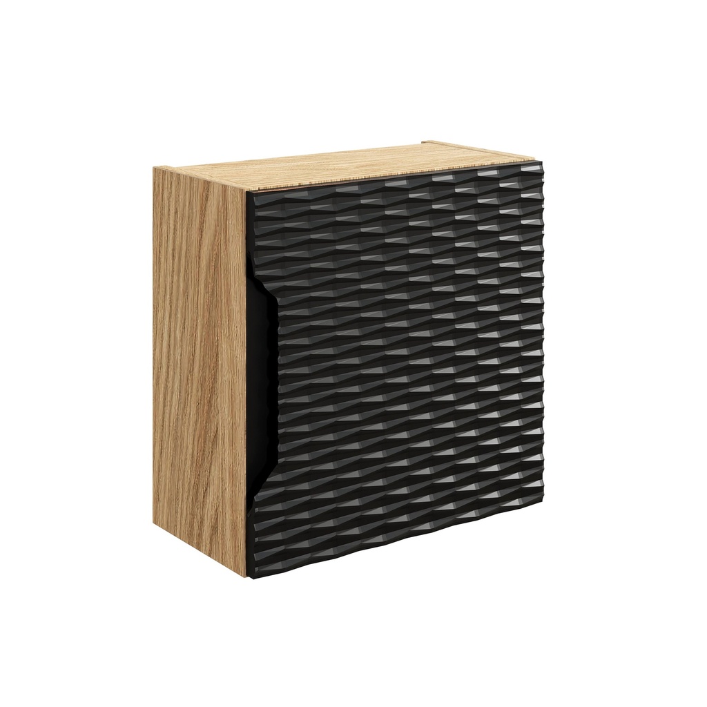 [HFP-PF-54922898080086] Ocean Qubik Wall Cabinet 1-Door – Black Matt / Oiled Oak, 35x35 cm