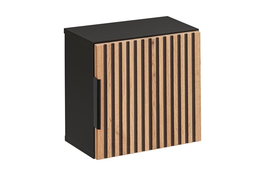 [HFP-PF-54939186299222] Qubik Wall Cabinet 35x35cm – Black Matt / Wotan Oak, 1 Door