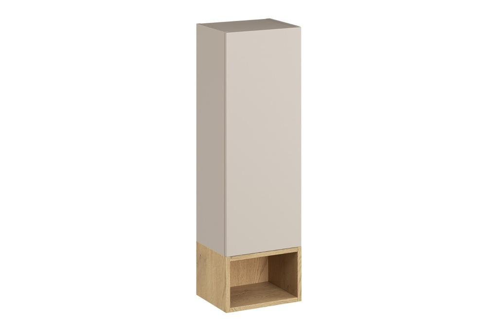 [HFP-PF-54942044094806] Dalia Wall-Hung Cabinet 1 Door + Cremona UN Open Shelf – Cashmere/ Oak, 30 cm Set