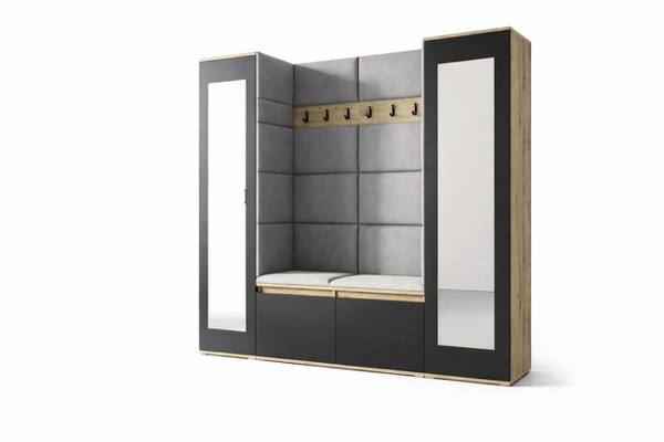 [HFP-PF-HW-52470372237654] INSTALLATION SERVICE FOR PK Emi 31 Hallway Wardrobe Aristan Oak/Black- Upholstered Panels in Various Colours | without mirror