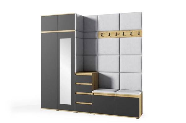 [HFP-PF-HW-52469811937622] INSTALLATION SERVICE FOR PK Emi 33 Hallway Wardrobe Aristan Oak\Black - Upholstered Panels in Various Colours | without mirror