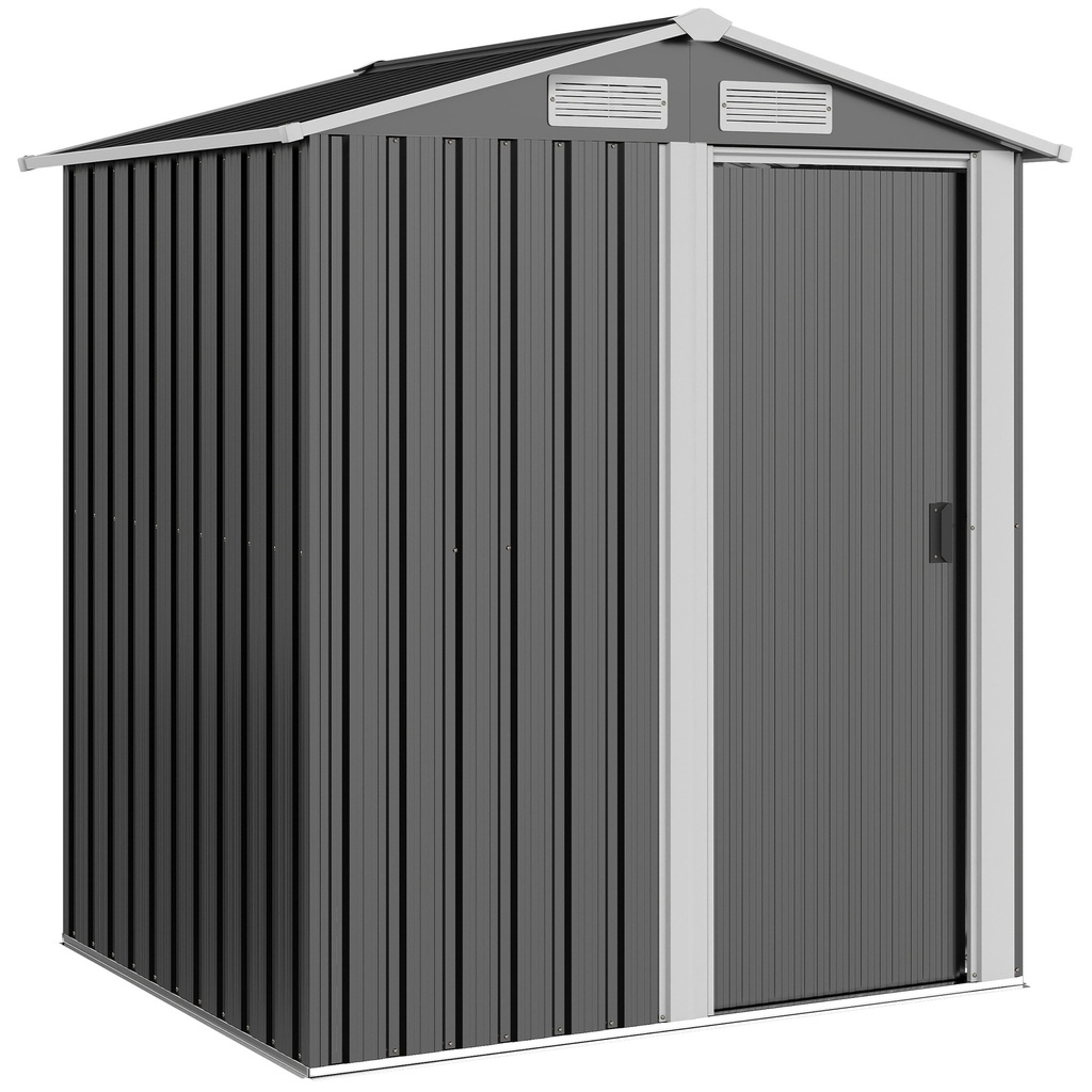 [845-291V01] Outsunny Garden Metal Tool Storage Shed with Sliding Door, Sloped Roof and Foundation Kit, 152 x 132 x 188cm, Grey