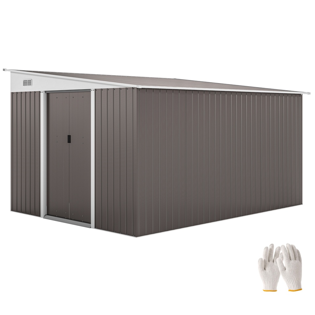 Outsunny 11.3 x 9.2ft Lean-to Shed, Grey