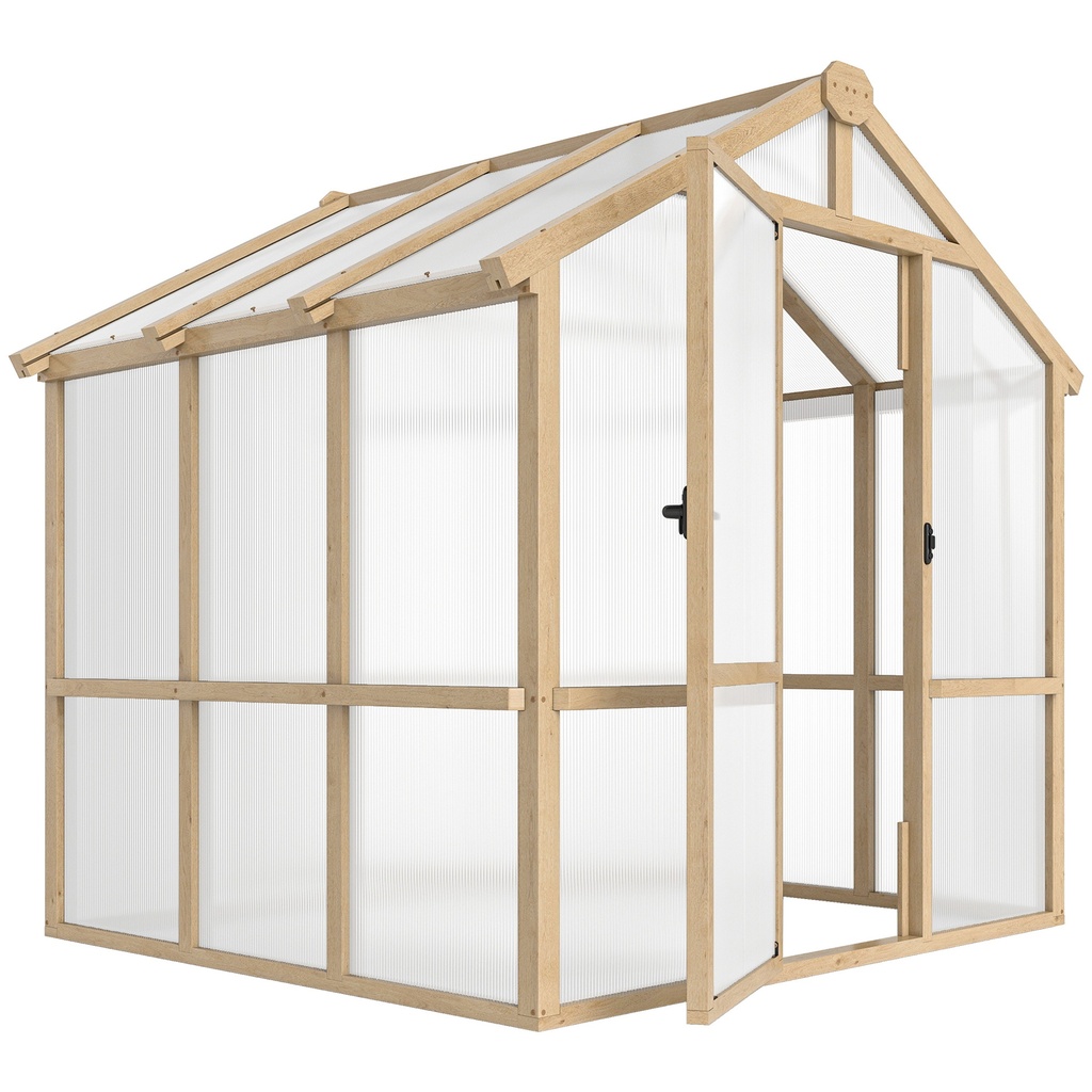 Outsunny 6.6 x 6ft Wooden Greenhouse, Brown (Product Only - No assembly)