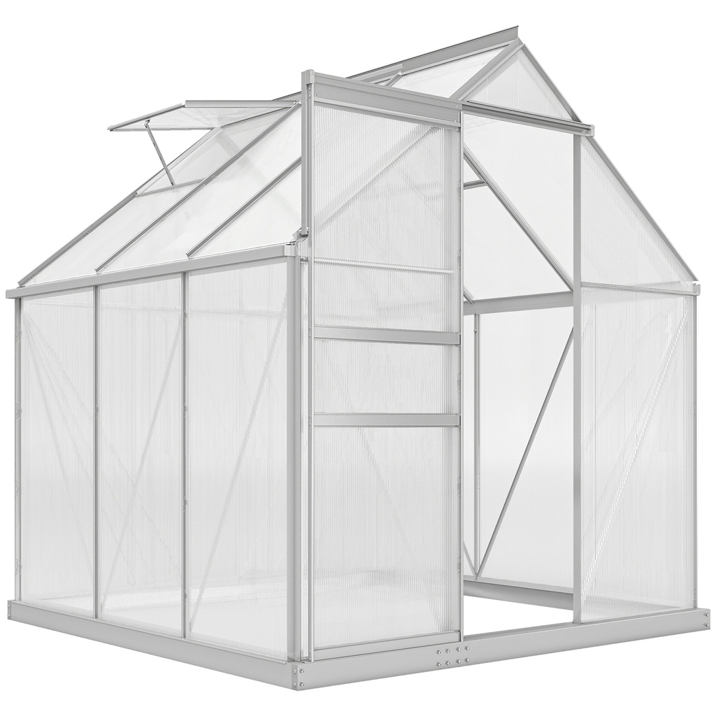 Outsunny 190 x 190cm Polycarbonate Greenhouse, Silver (Product Only - No assembly)
