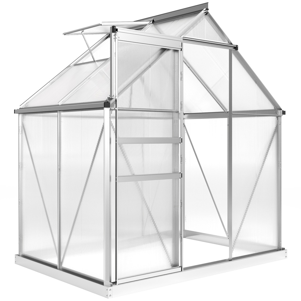 Outsunny 192.5 x 131cm Polycarbonate Greenhouse, Silver (Product Only - No assembly)