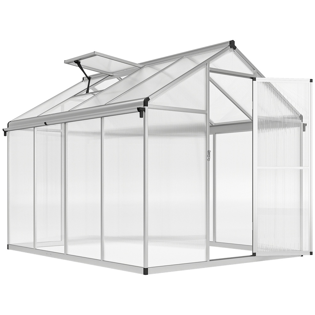 Outsunny 8 x 6ft Polycarbonate Greenhouse, Silver (Product Only - No assembly)