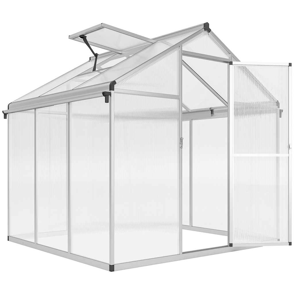 Outsunny 6 x 6ft Polycarbonate Greenhouse, Silver (Product Only - No assembly)