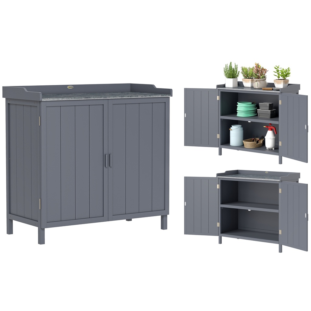 Outsunny 98 x 48 x 95.5cm Wooden Garden Storage Cabinet, Grey