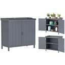 Outsunny 98 x 48 x 95.5cm Wooden Garden Storage Cabinet, Grey