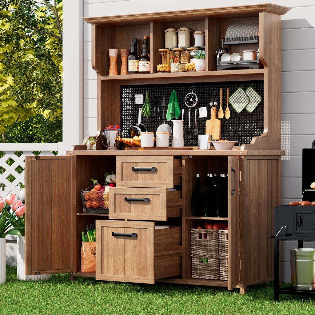 120 x 50 x 185cm Wooden Garden Cabinet with Pegboard, Natural
