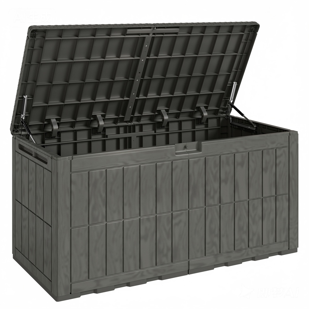 Outsunny 440L Plastic Garden Storage Box, Coffee Wood Effect (Product Only - No assembly)