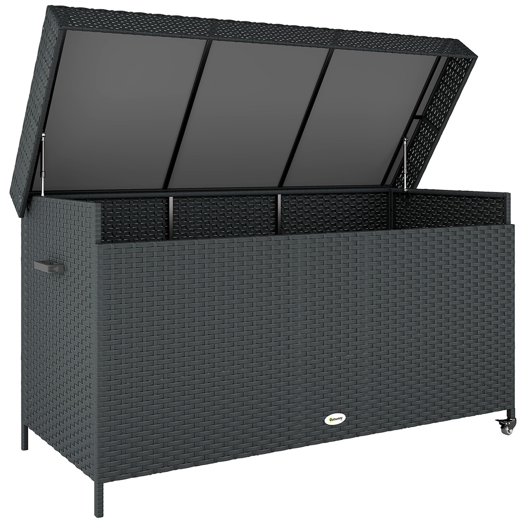 Outsunny 627L Rattan Garden Storage Box, Black (Product Only - No assembly)