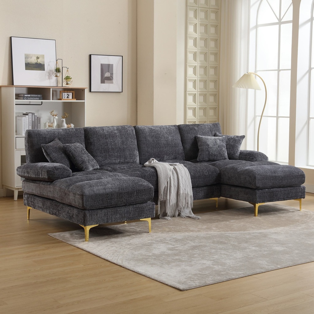 [AOSOM-F-GOM-W2678S00001] U-Shaped Chenille Sofa 272 x 136 x 88cm