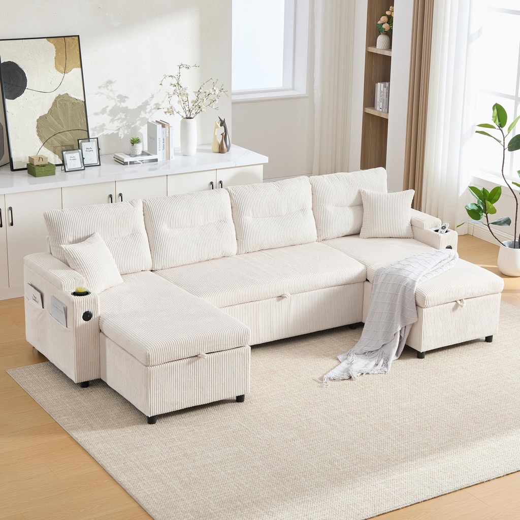 [AOSOM-F-GOM-W3779S00037] 4 Seater Corduroy Sofa 272 x 136 x 86cm